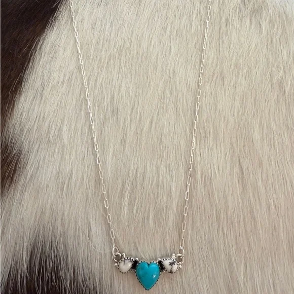 ❤️Kingman Heart Turquoise & Wild Horse Jasper 16+2” Adjustable Sterling Necklace - Picture 4 of 16